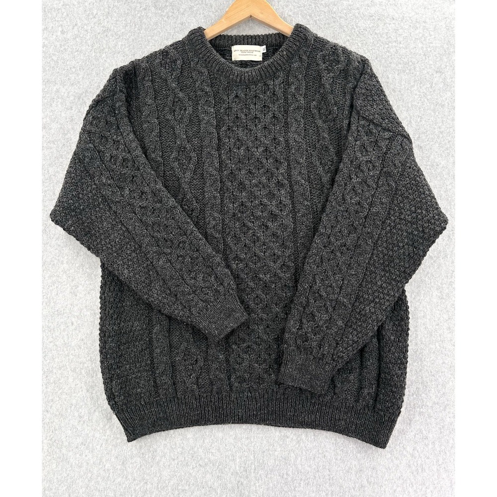 Aran Islands Hand Knit Crewneck Fisherman Heavy Cable Knit Sweater Men's XL